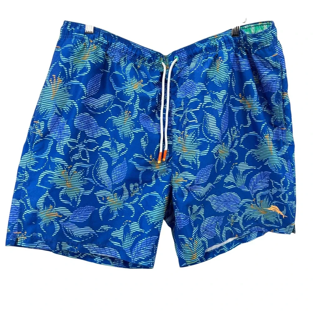 Tommy Bahama Mens XXL Blue Floral Recycled Polyester Swim Trunks Board Shorts